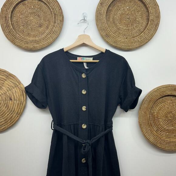 Free People Beach Black Wide Leg Belted Button Lighthouse Crop Jumpsuit Small - Picture 4 of 6